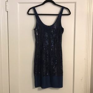 Blue sequins & silk Express dress